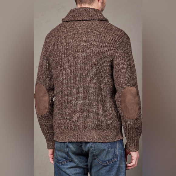 NWT Men’s Double RL - Suede Trim Marled Shawl Cardigan in Brown Tan Mark, Size M - Picture 3 of 12